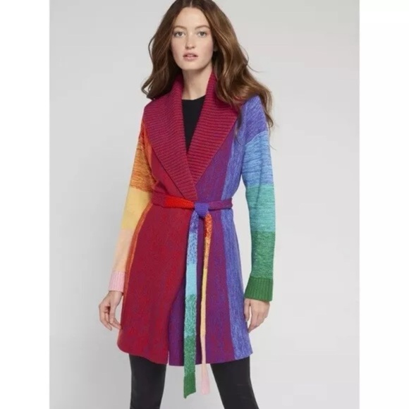 🎀SOLD🎀Alice + Olivia Marketta Rainbow Belted Long Cardigan Sweater - Picture 2 of 10